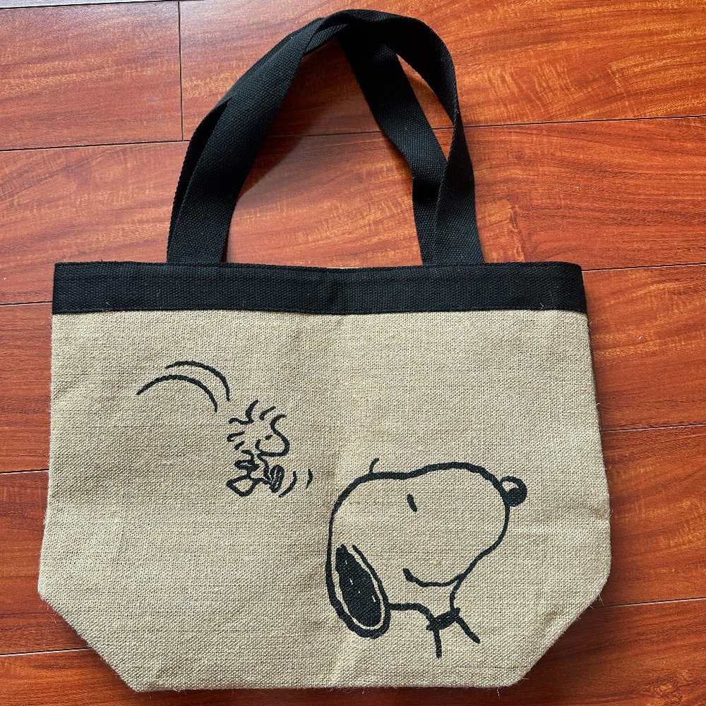 JAPAN Snoopy Peanuts Jute/Burlap/ Natual Fiber Tote Bag, NEW without tags